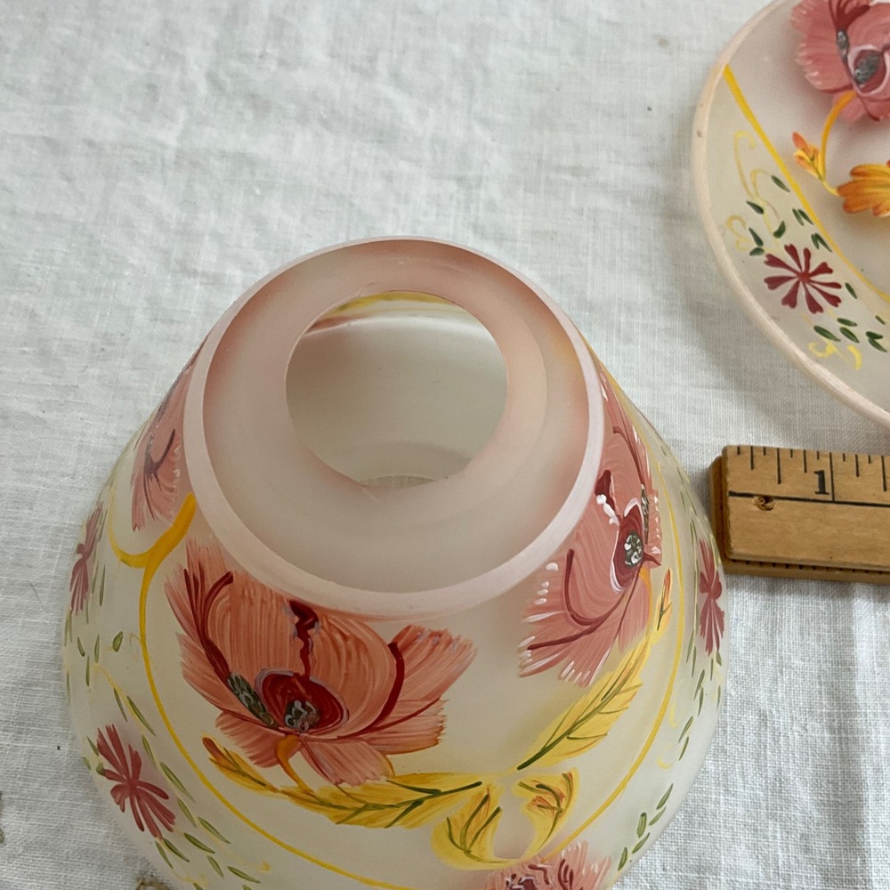 Vintage Yankee Candle Hand Painted Floral Shade Plate Set Pink Poppy Fairy Lamp - Picture 7 of 8